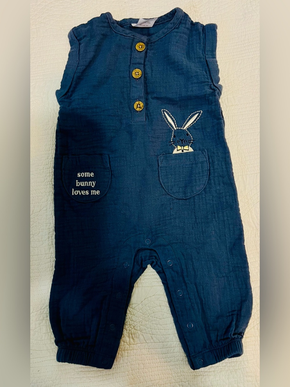 Navy Blue Sleeveless Baby One-Piece Bunny Rabbit Romper